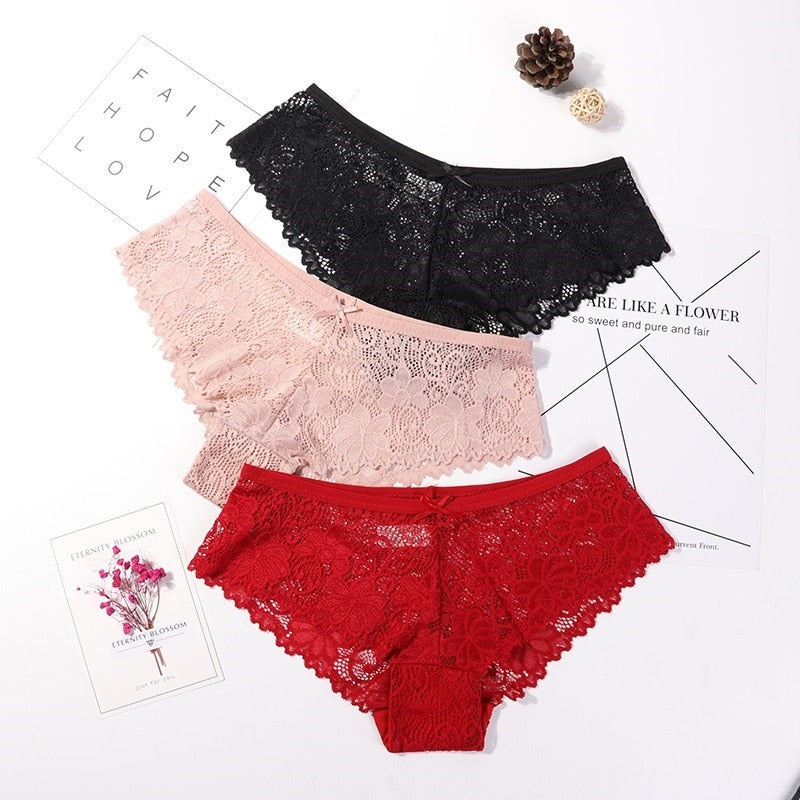 LA BELLA 3 Pcs Panties for Woman Underwear Sexy Lace Breathable Soft Lingerie Female Briefs Panty Sexy Transparent Women's Underpants
