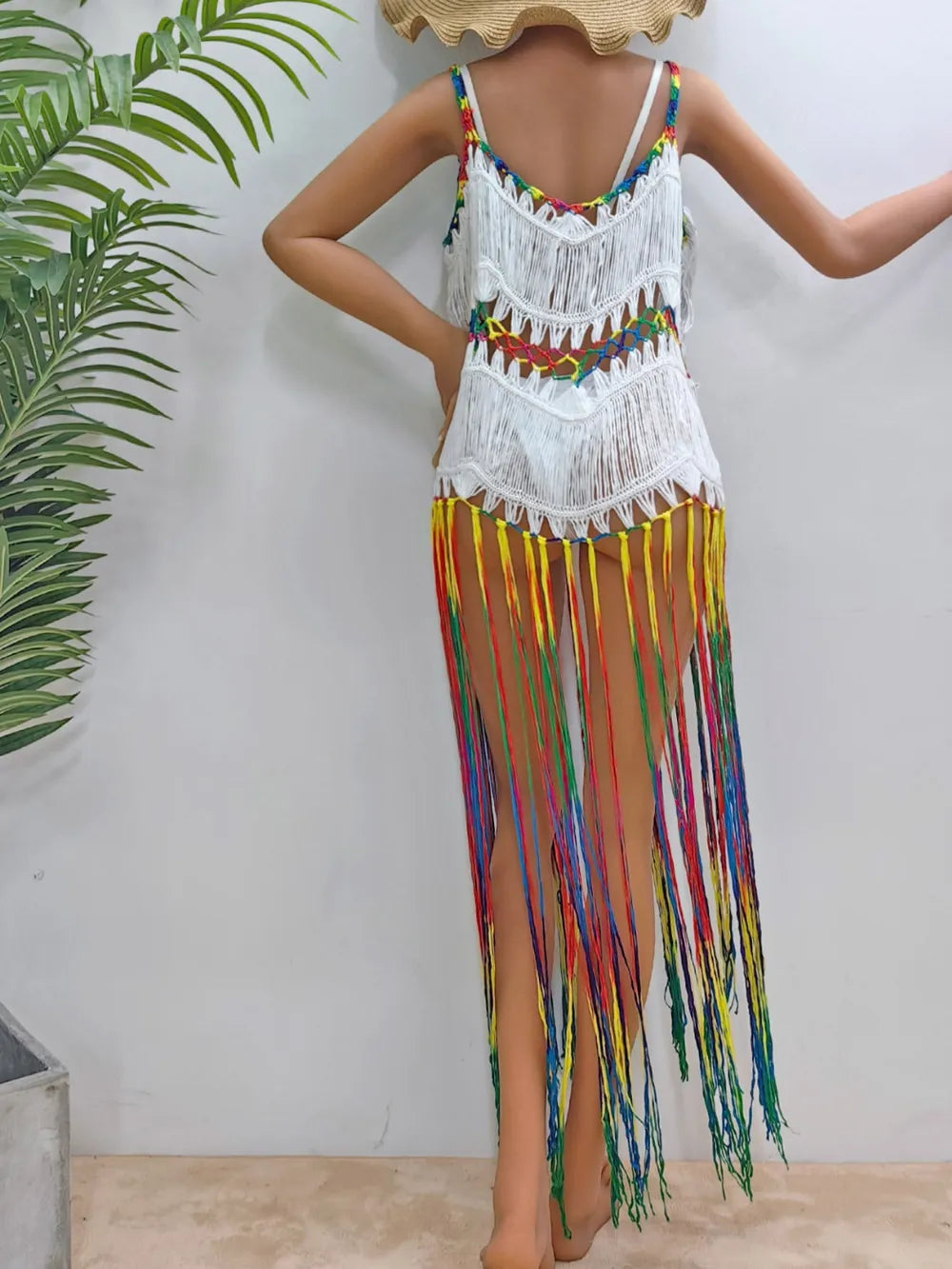Women's pure hand crochet dyed tassel skirt with random gradient camisole skirt