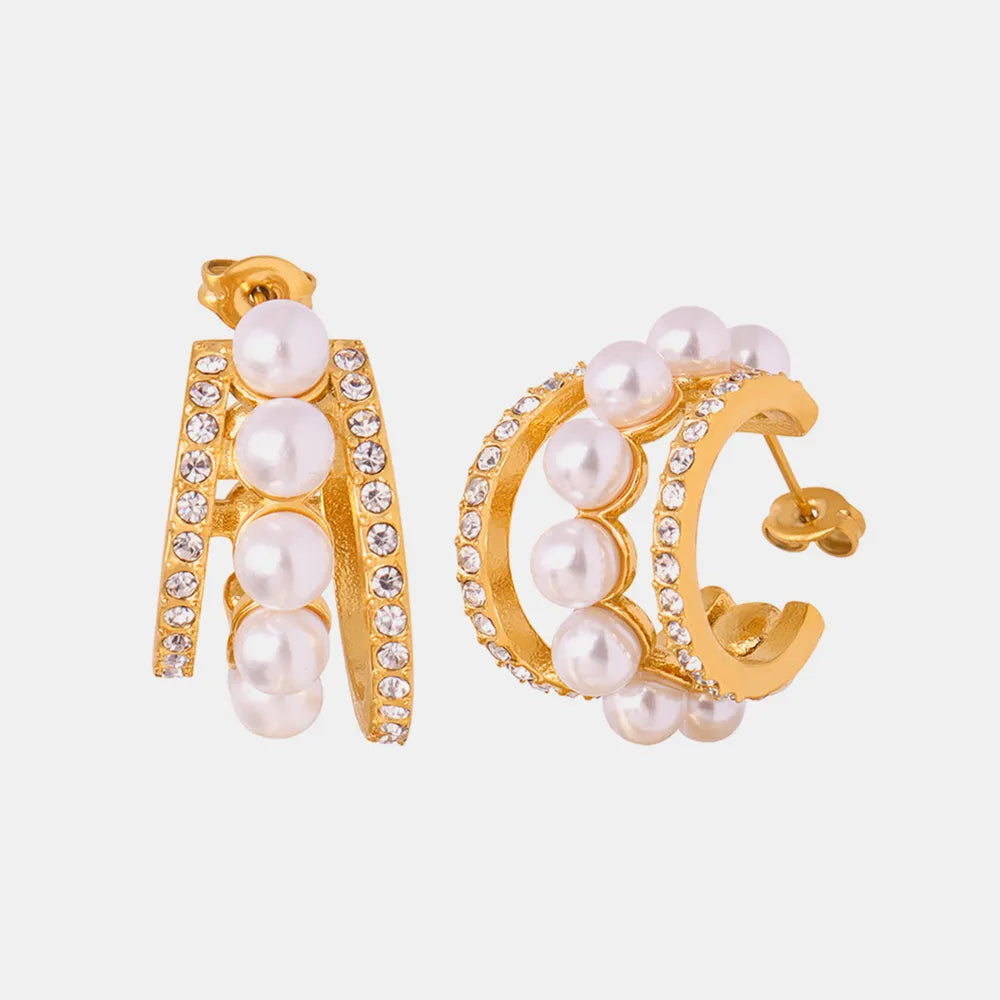 Badge of Pearls Titanium Steel C-Hoop Earrings