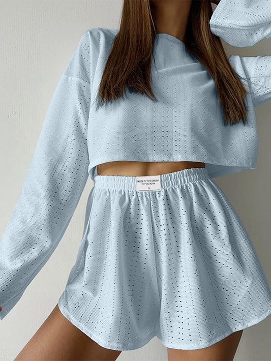 Spring and summer new fashionable loose fitting pullover top and shorts set