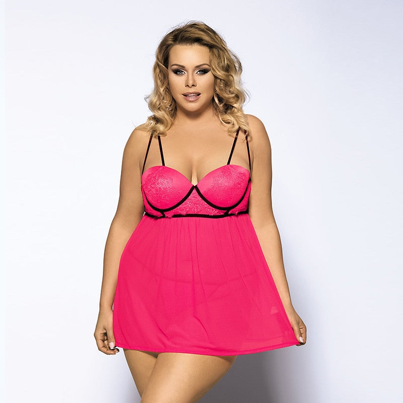 LA BELLA Plus Size Sexy Lingerie Lace Transparent Haltter Babydoll Women Underwear Female Erotic Lingerie Sexy Costume