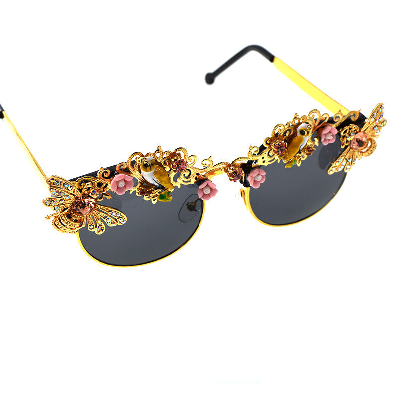Floetic Fashionable and Elegant Classical Sunglasses, Artistic Pearl Inlaid Sunglasses, Banquet Gifts, Fashionable Diamond Inlaid Sunglasses