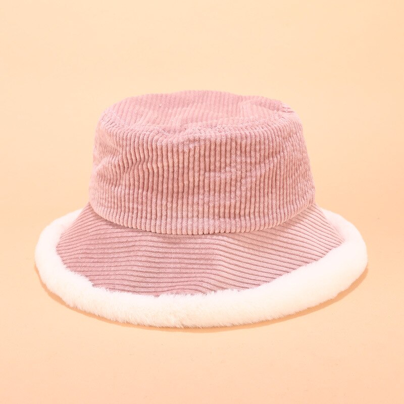 Autumn Winter Bucket Hats Women Corduroy Panama Hat Thick Warm Plush Fisherman Cap For Girl crimping Basin Hat kapelusz