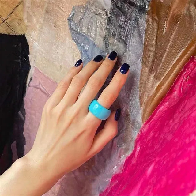 Irregular Wide Large Chunky Rings for Women Vintage Crystal Resin Autumn Winter Geometric Stacking Wear Finger Jewelry