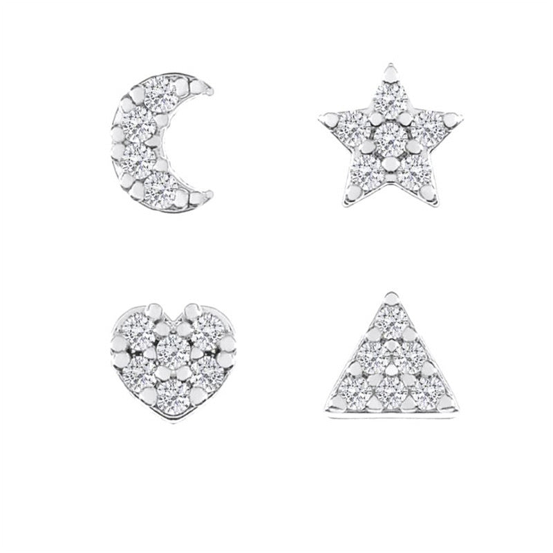 S925 Fashion Ins 4 Piece Set Love Triangle Star Moon Diamond Earring Set