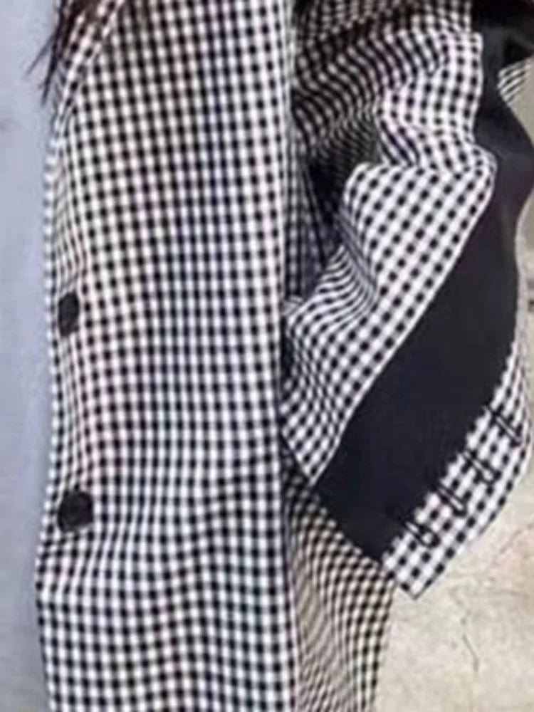 Korean Plaid Contrast Color Patchwork Suit Jackets High Quality Casual Outerwear Coat For Women Spring Autumn