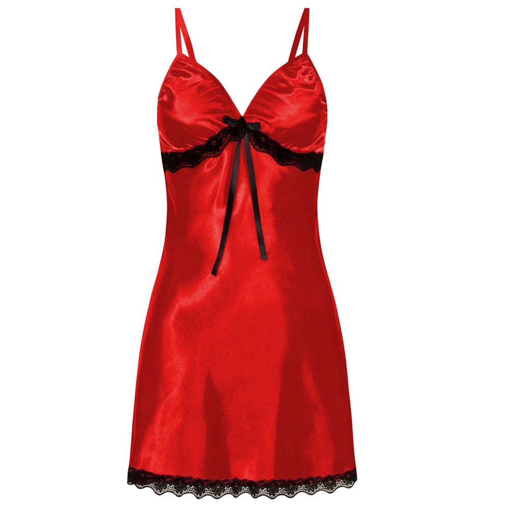 LA BELLA Women Nighte Dress Plus Size Sleeping dress Lace Bow Lingerie Babydoll Seamless Nightwear
