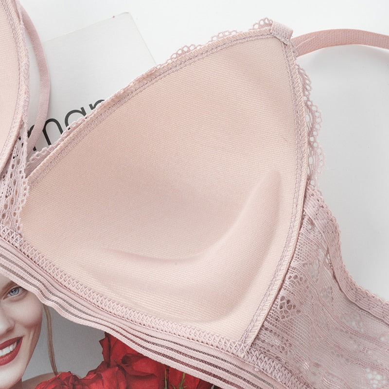 LA BELLA Floral Lace Bras for Women Sexy Lingerie Beauty Back Deep V Bralette Wire Free Thin Underwear Push Up Bra Female Brassiere