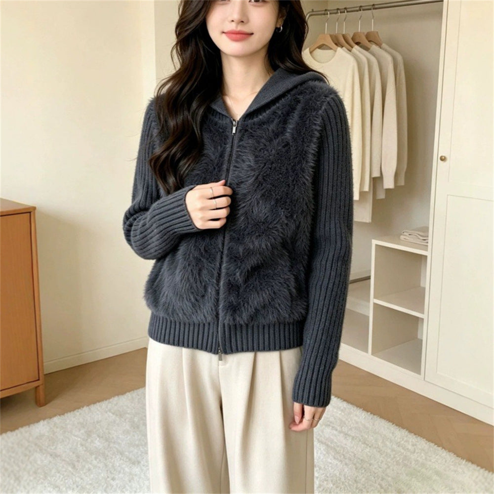 Loose hooded zipper sweater