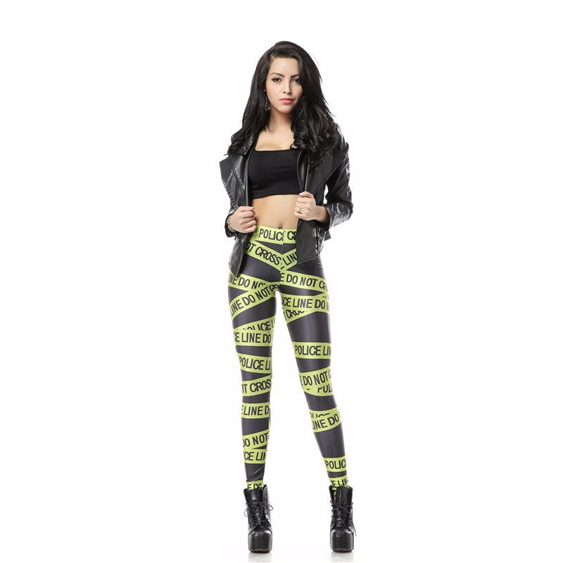 AGENT ACEVEDO 34815 Leggins High Waist Police Line Legins Printed Women Leggings