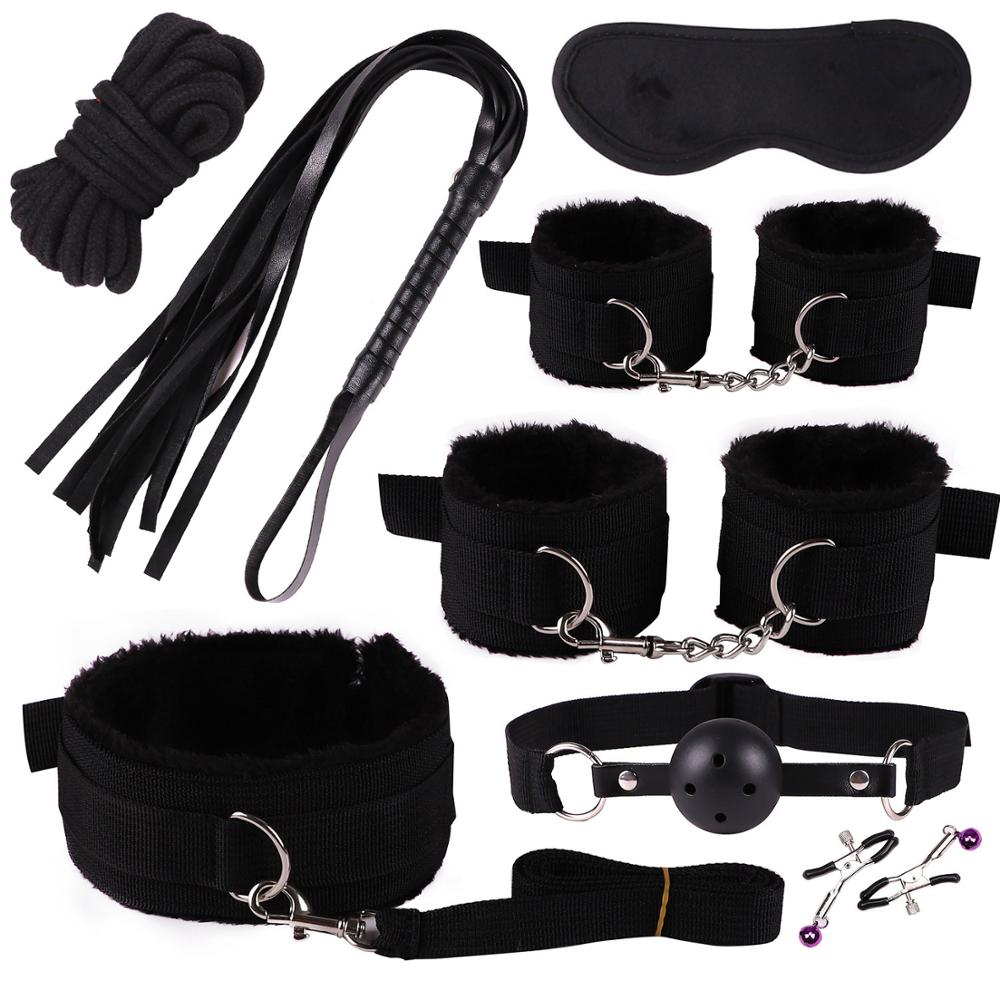 LA BELLA 11PCS/SET Sex Toys For Couples Exotic Accessories Nylon Silicone Sex Bondage Set Lingerie Handcuffs Whip Rope Anal Vibrator