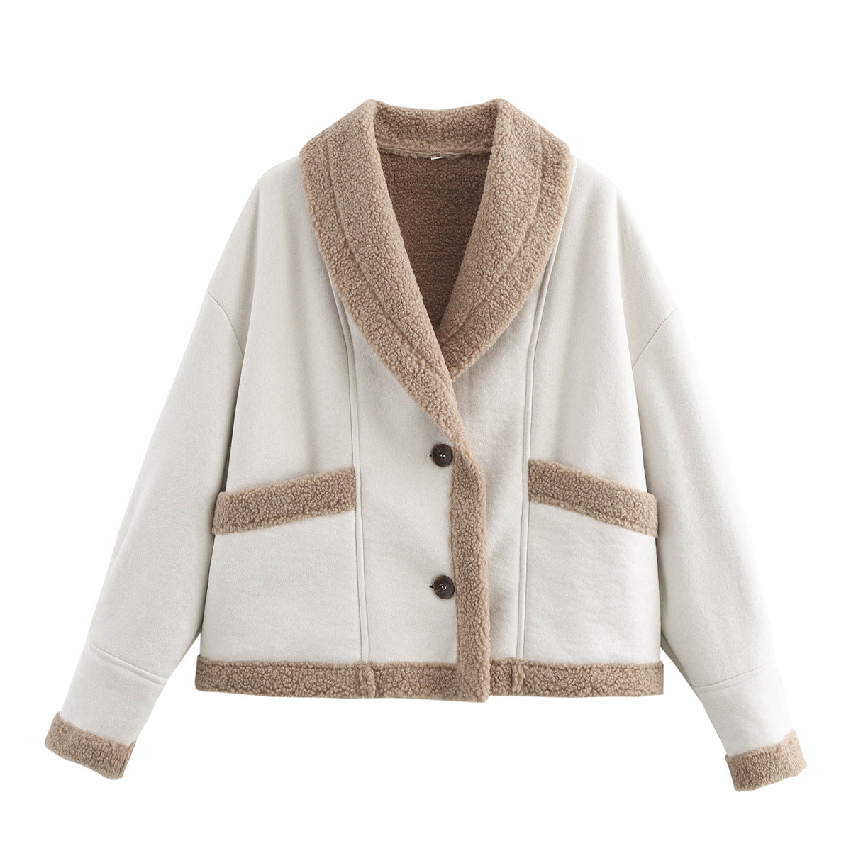 Autumn and winter women's clothing American retro woolen coat with loose collar and fur one-piece top for women