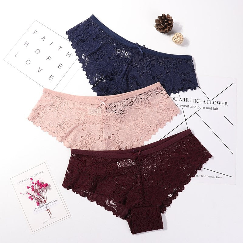 LA BELLA 3 Pcs Panties for Woman Underwear Sexy Lace Breathable Soft Lingerie Female Briefs Panty Sexy Transparent Women's Underpants