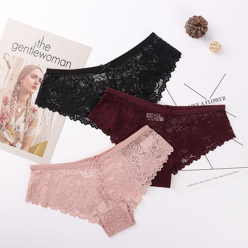 LA BELLA 3 Pcs Panties for Woman Underwear Sexy Lace Breathable Soft Lingerie Female Briefs Panty Sexy Transparent Women's Underpants