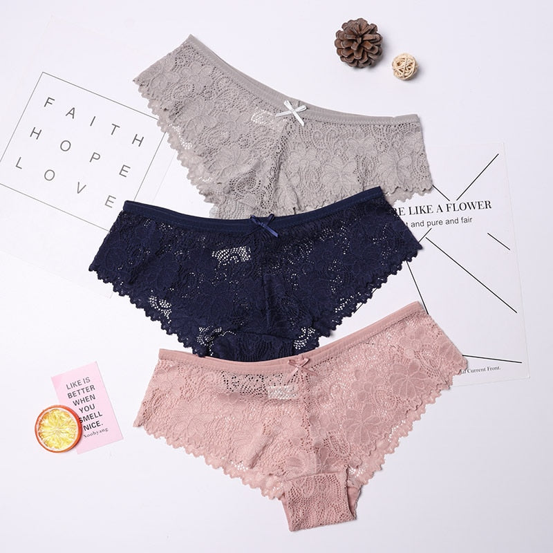 LA BELLA 3 Pcs Panties for Woman Underwear Sexy Lace Breathable Soft Lingerie Female Briefs Panty Sexy Transparent Women's Underpants