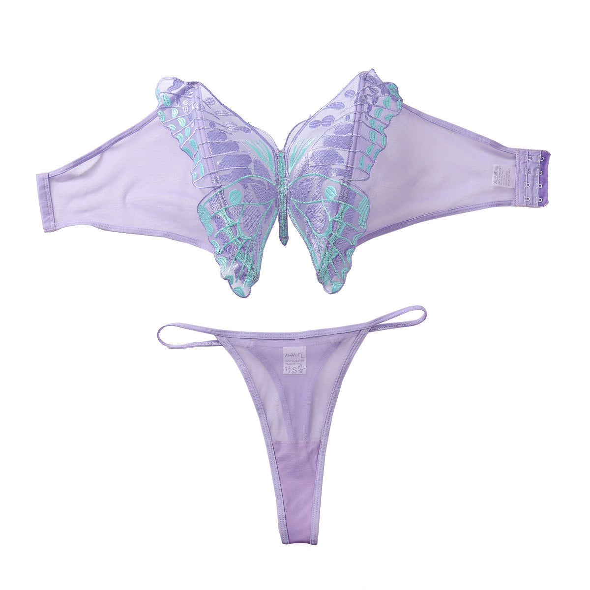 Thin sexy butterfly embroidered tube top suit mesh see-through sexy lingerie two-piece suit for women