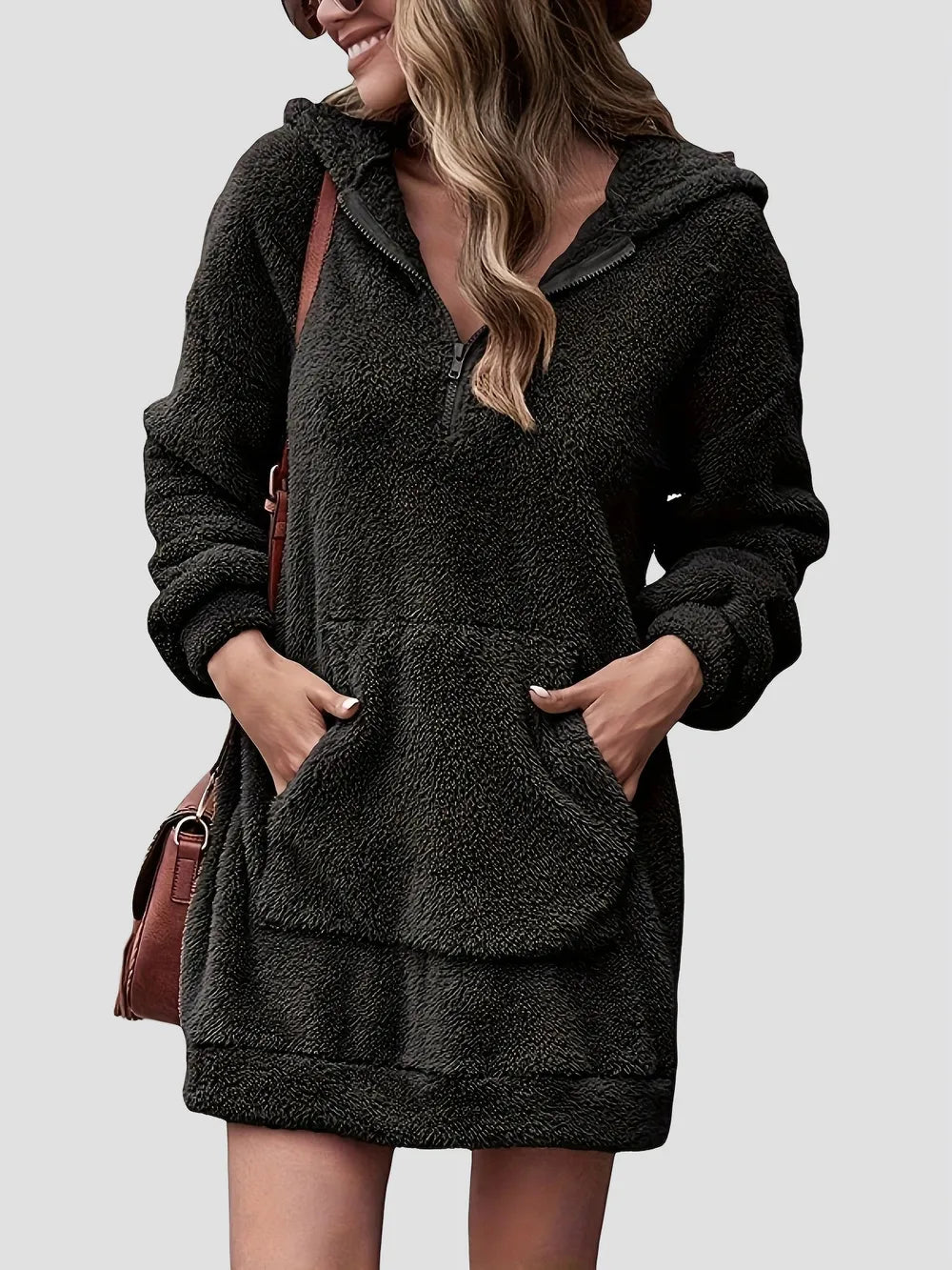 Badge of Pearls Half Zip Dropped Shoulder Oversized Hoodie