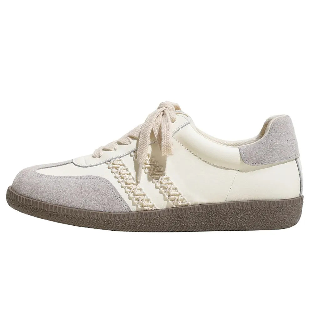 Retro lace edge genuine leather sports training casual shoes for women