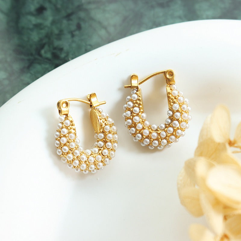 New French socialite's unique baroque style imitation pearl temperament U-shaped earrings and earrings
