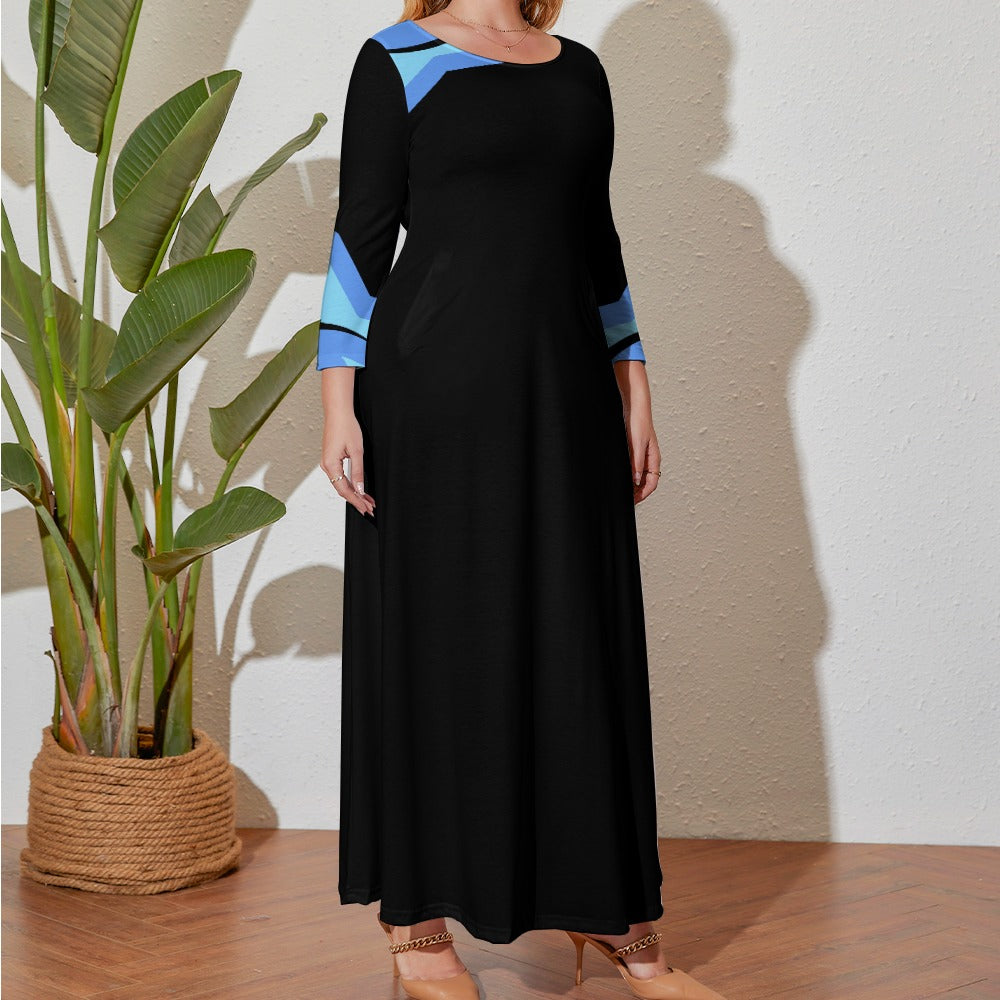 Badge of Pearls Plus Size Loose Crew Neck Long Sleeve Dress