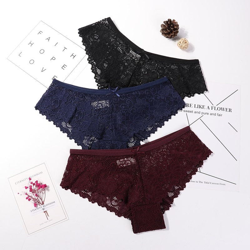 LA BELLA 3 Pcs Panties for Woman Underwear Sexy Lace Breathable Soft Lingerie Female Briefs Panty Sexy Transparent Women's Underpants