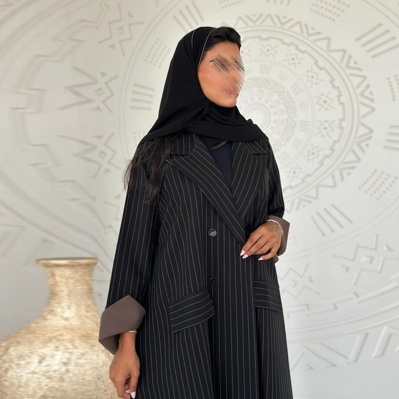 Stripe Suit Collar Outerwear Cardigan for Women