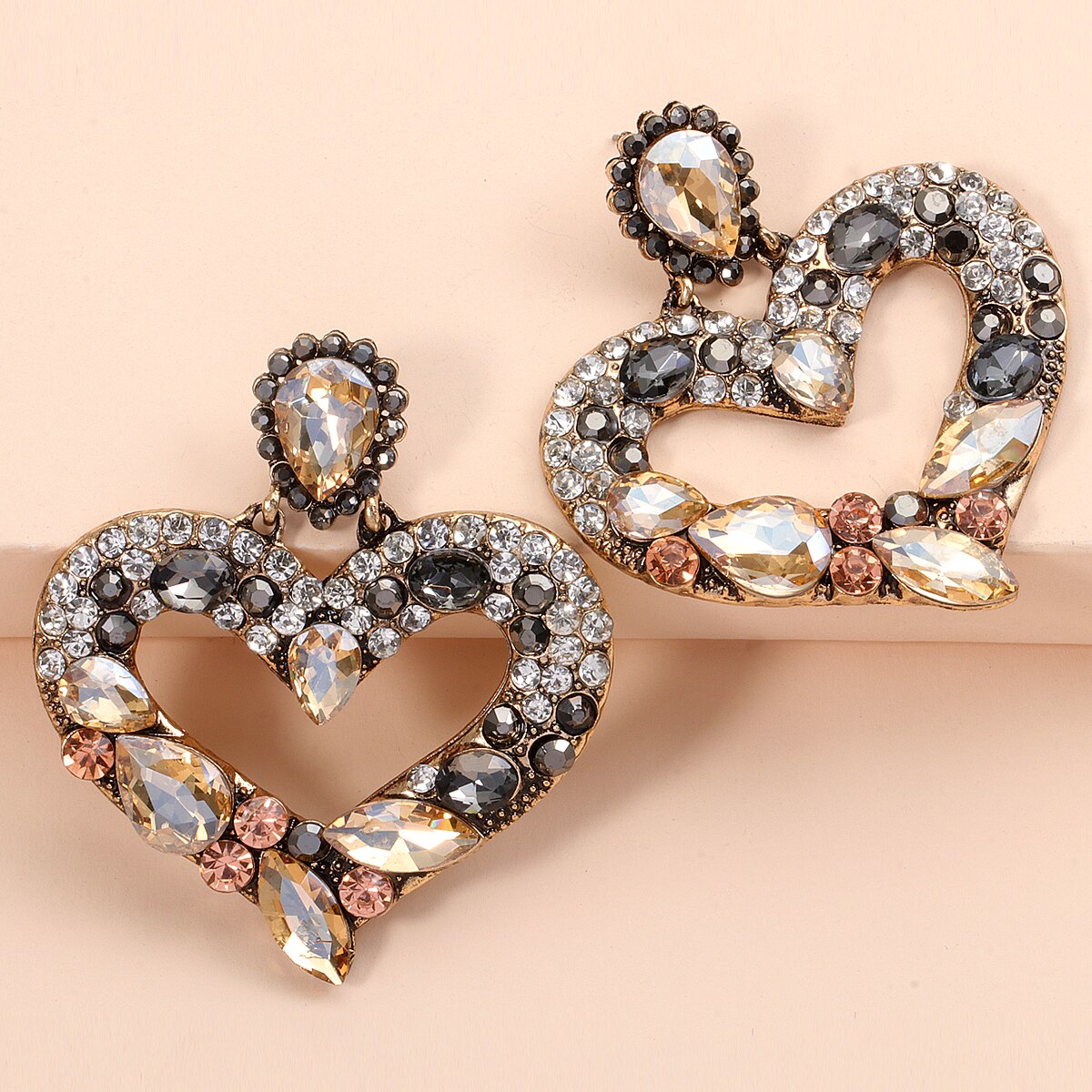 Juran Fashion Heart Shaped Crystal Drop Earrings for Women Colorful Stones Luxury Jewelry Baroque Gorgeous Earrings