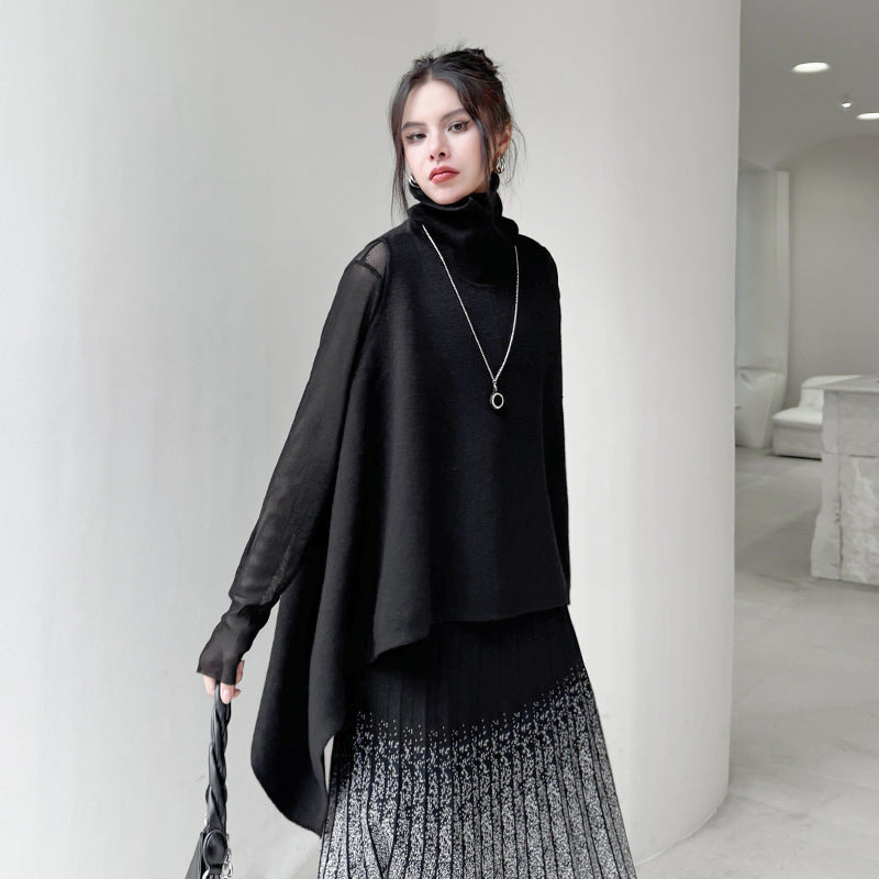 Irregular Big Size Knitting Sweater Turtleneck Sleeveless Women Pullovers New Fashion Tide Spring Autumn
