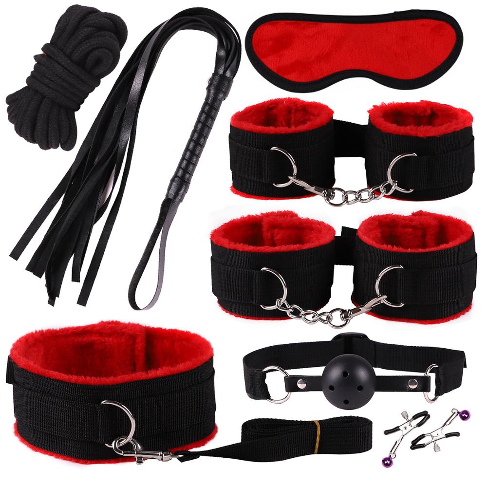 LA BELLA 11PCS/SET Sex Toys For Couples Exotic Accessories Nylon Silicone Sex Bondage Set Lingerie Handcuffs Whip Rope Anal Vibrator