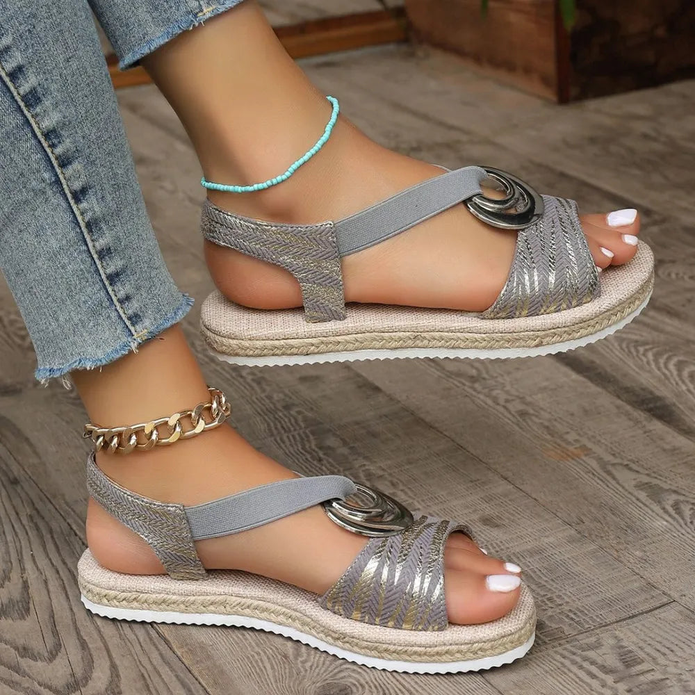 Women's Sandals with Slope Heel and Hemp Bottom Fish Mouth Sandals