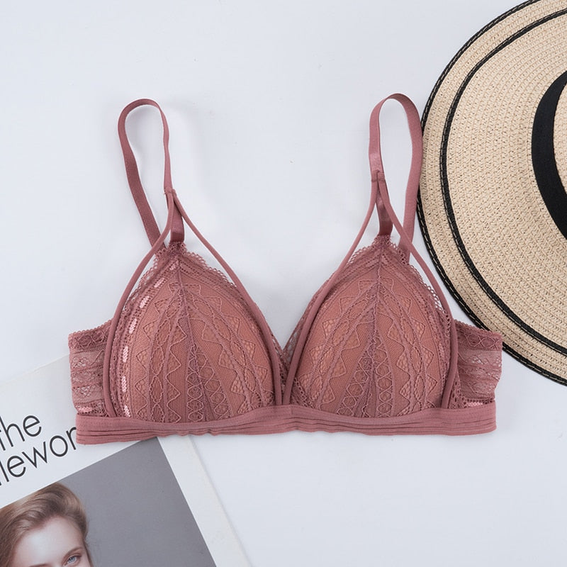LA BELLA Floral Lace Bras for Women Sexy Lingerie Beauty Back Deep V Bralette Wire Free Thin Underwear Push Up Bra Female Brassiere