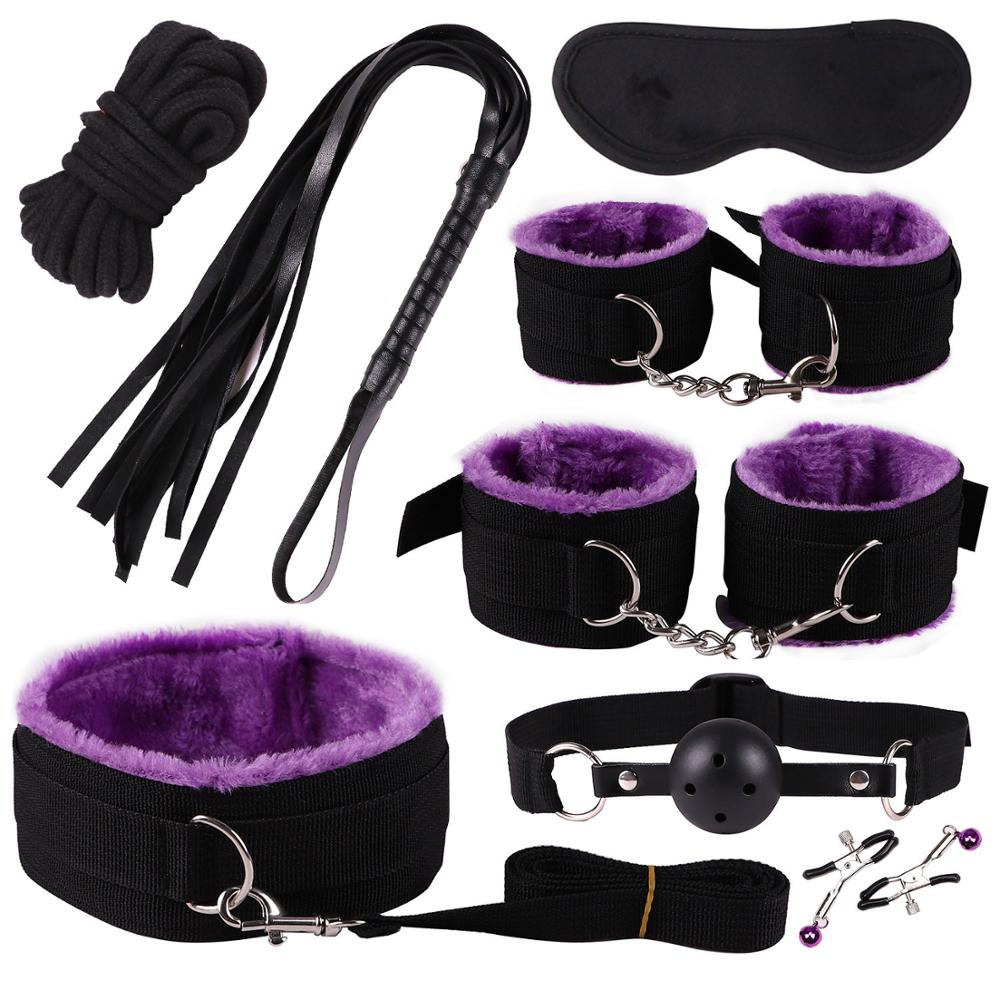 LA BELLA 11PCS/SET Sex Toys For Couples Exotic Accessories Nylon Silicone Sex Bondage Set Lingerie Handcuffs Whip Rope Anal Vibrator