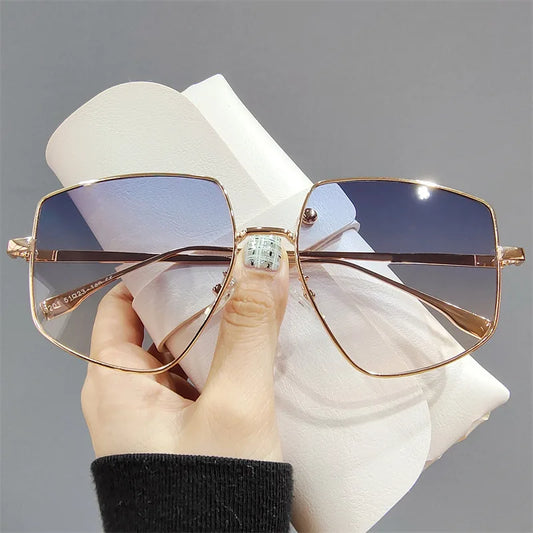 Oversized Gradient Polygon Sunglasses Women New Fashion Brand Irregular Alloy Sun Glasses For Female Vintage Color Lens Shades