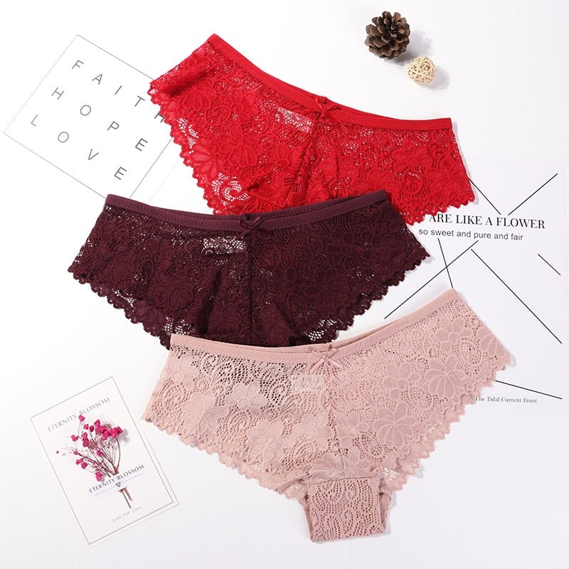 LA BELLA 3 Pcs Panties for Woman Underwear Sexy Lace Breathable Soft Lingerie Female Briefs Panty Sexy Transparent Women's Underpants