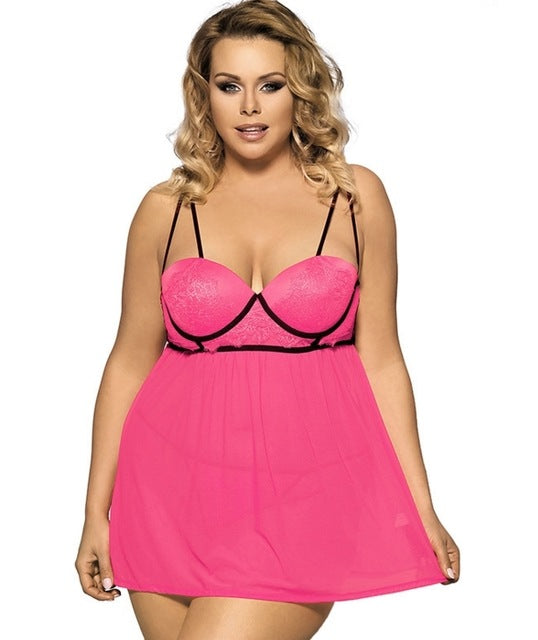 LA BELLA Plus Size Sexy Lingerie Lace Transparent Haltter Babydoll Women Underwear Female Erotic Lingerie Sexy Costume