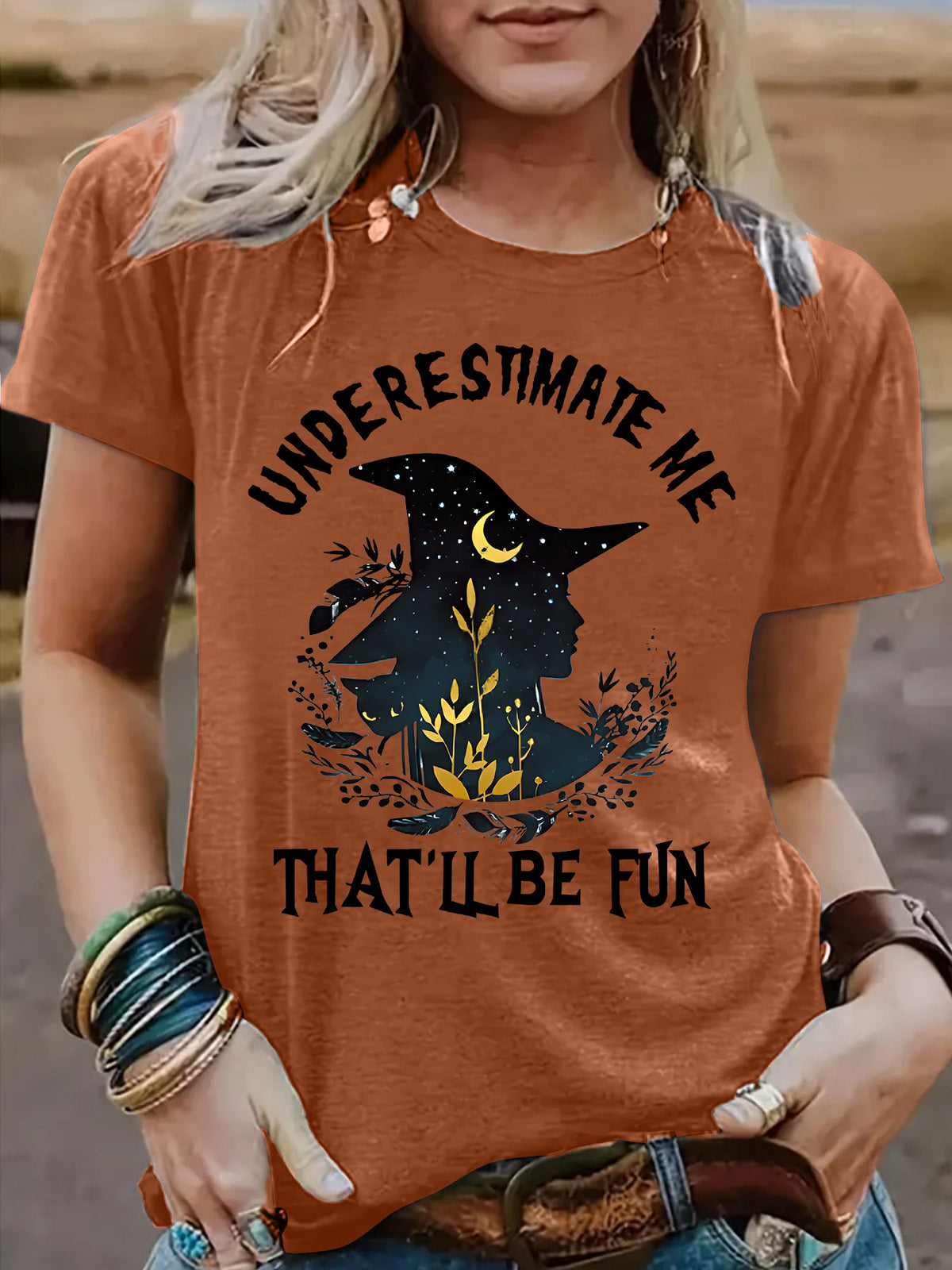 Round neck short sleeved women's t-shirt witch Halloween