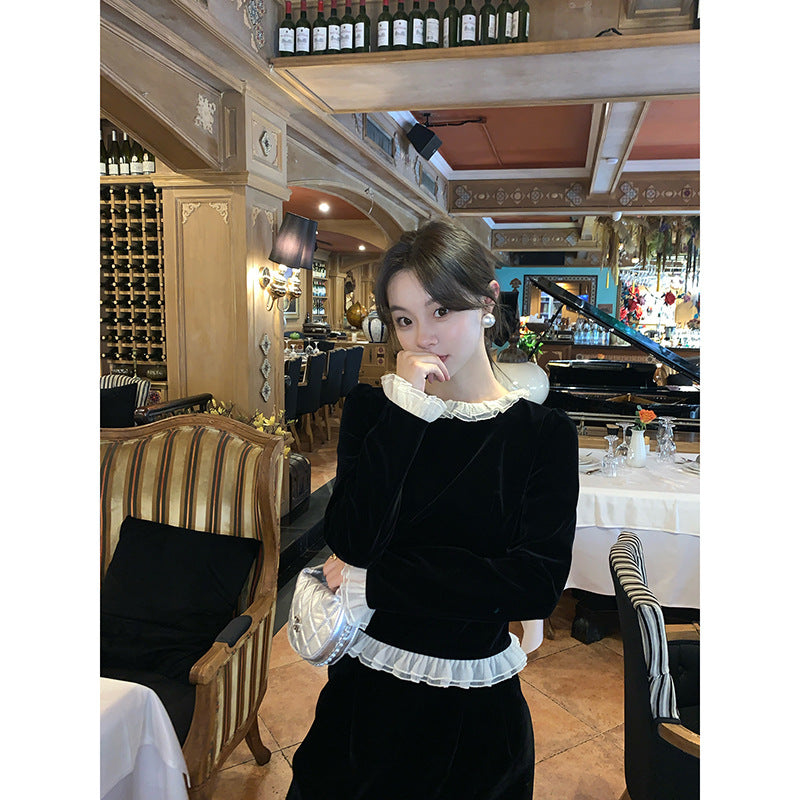 Black edge velvet sweater women's hoodie