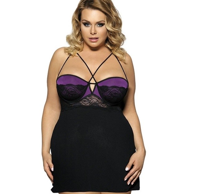 Sexy Babydoll Lingerie Erotic Lady Luxury Satin Lace Plus Size Sleepwear Transparent Hollow-out Chemise Underwear