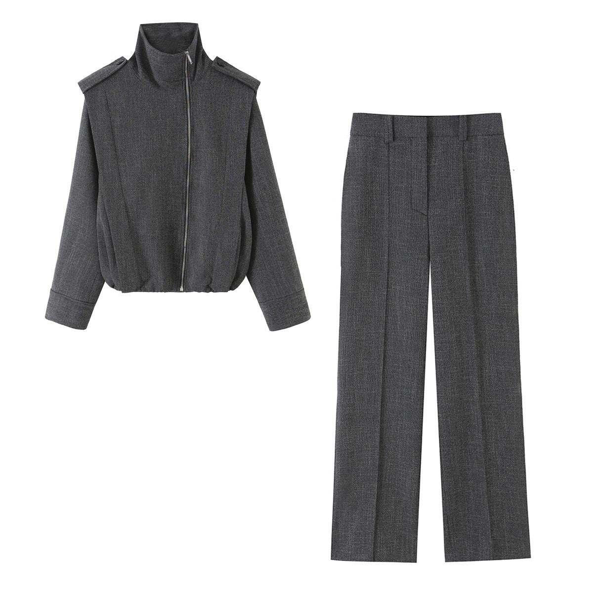 Side zipper strap jacket+pants set for women