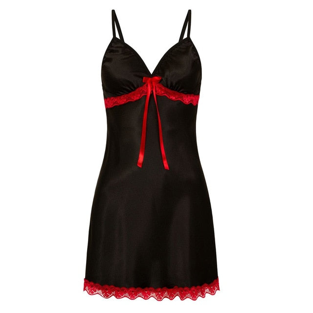 LA BELLA Women Nighte Dress Plus Size Sleeping dress Lace Bow Lingerie Babydoll Seamless Nightwear