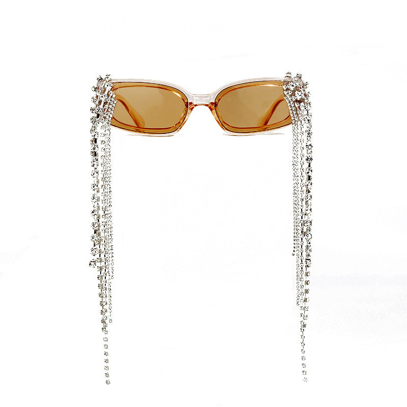 Square Small Frame Hand-Drilled Tassel Sunglasses Unisex Jelly Color Net Red Street Shot Glasses Sunglasses