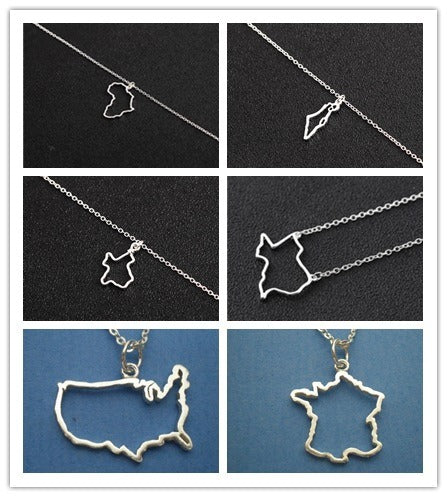 African Ireland Syria Jamaica Israel Nigeria Puerto Rico US France National Map Necklace