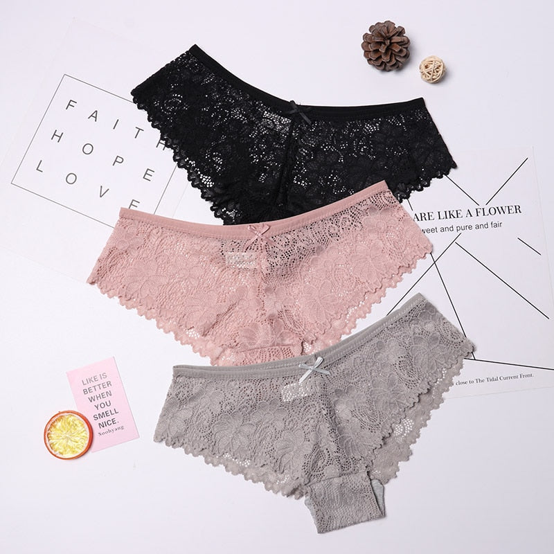 LA BELLA 3 Pcs Panties for Woman Underwear Sexy Lace Breathable Soft Lingerie Female Briefs Panty Sexy Transparent Women's Underpants