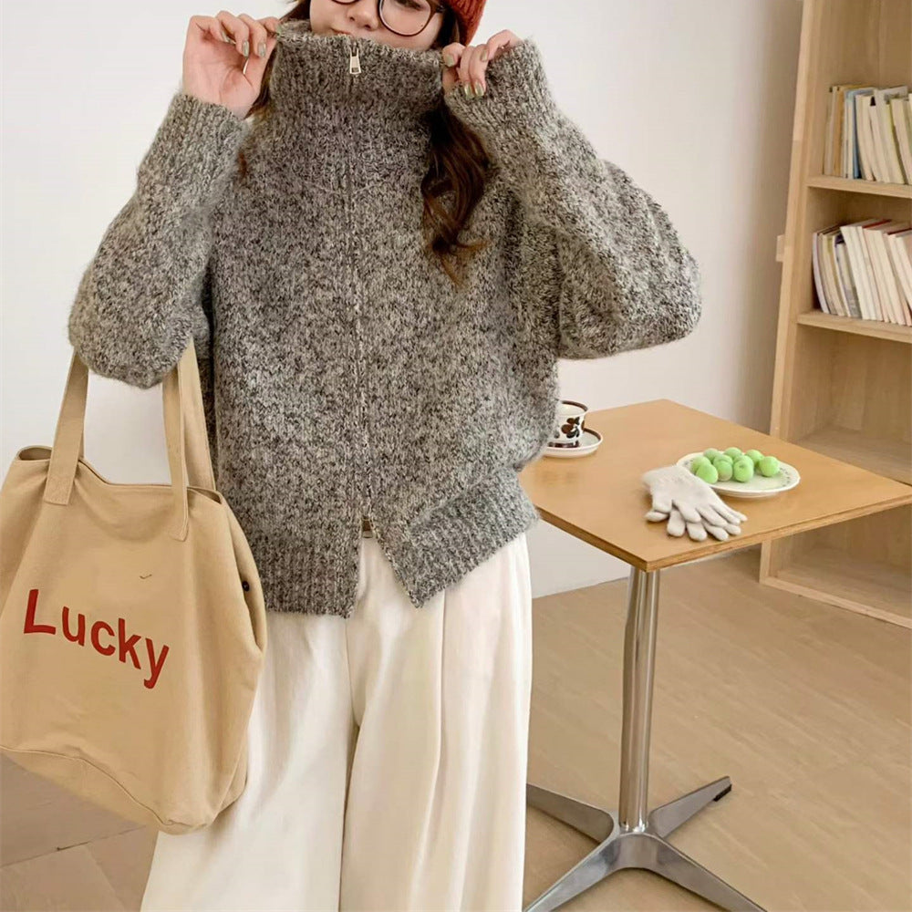 Stand up collar loose sweater for women