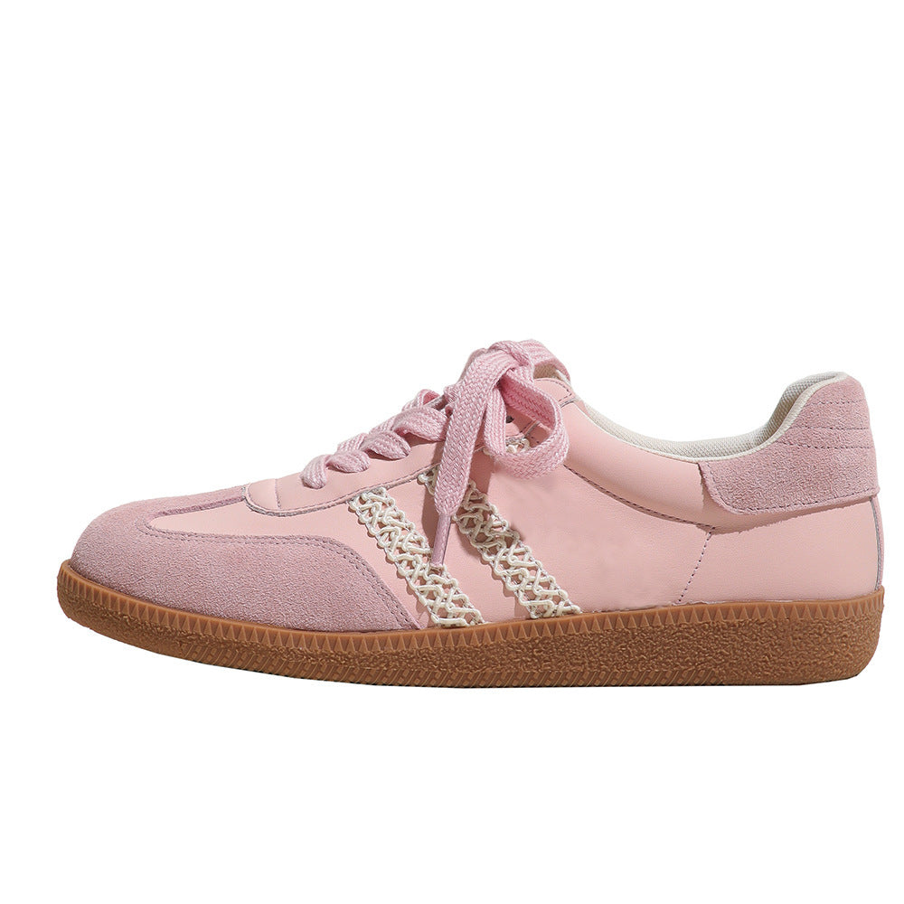 Retro lace edge genuine leather sports training casual shoes for women