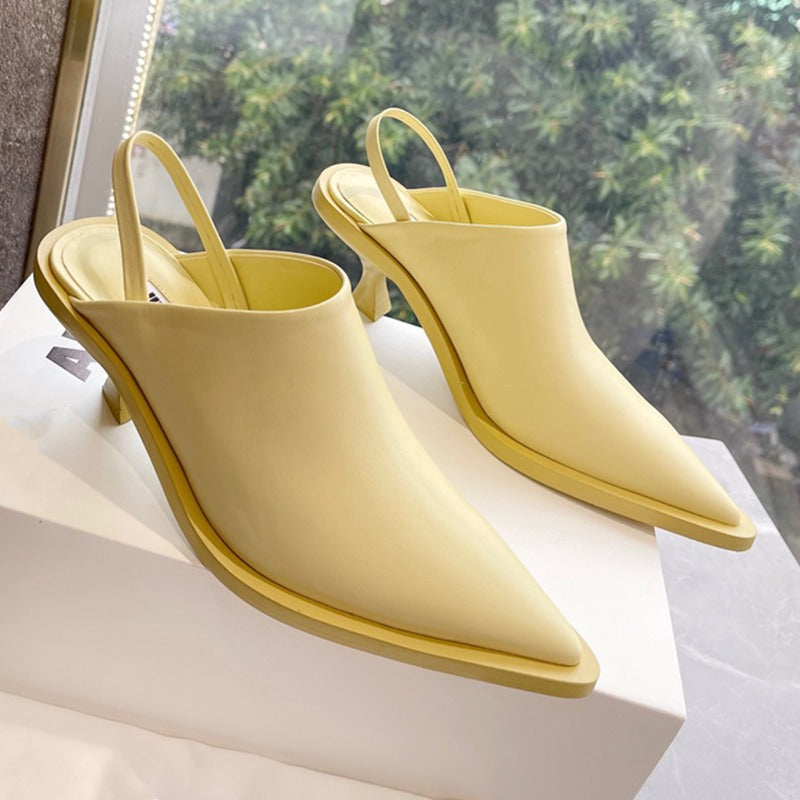 French pointed high heels with a bun and half slippers for women
