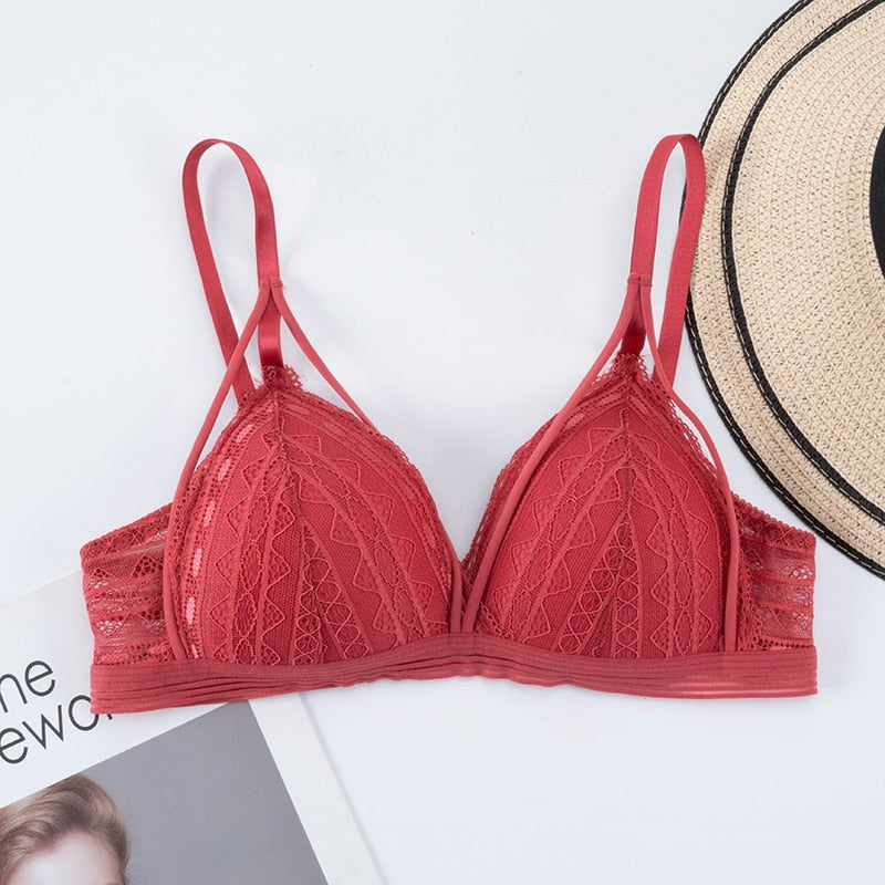 LA BELLA Floral Lace Bras for Women Sexy Lingerie Beauty Back Deep V Bralette Wire Free Thin Underwear Push Up Bra Female Brassiere