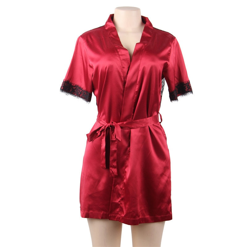 LA BELLA Female Lingerie Bathrobes Summer Short Sleeve Babydoll Nightgown Lace Patchwork XL-5XL Sexy Robes Sleepwear
