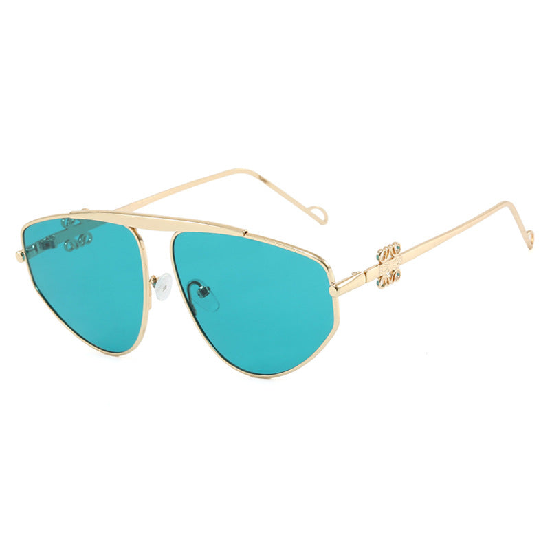 POETREE Single beam irregular sunglasses, metal toad hollow sunglasses, European and American UV resistant sunglasses, concave design for women