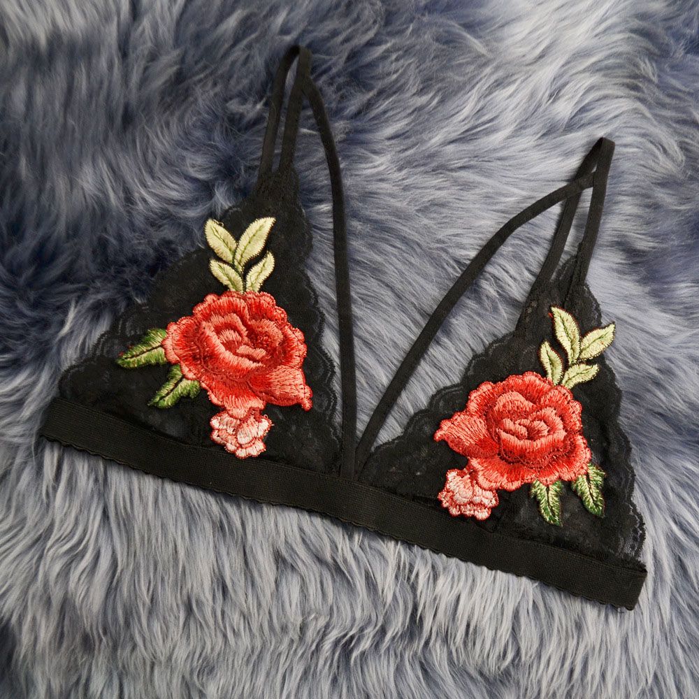 LA BELLA Women Sexy Embroidered Flowers Lingerie Dress Deep V-neck Bikini Women's Bralette Bra Tops Summer unpadded bra